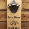 Wooden Wall Mounted Bottle Opener with 'Save Water Drink Beer' Design - Magnetic Cap Catcher Feature - Ideal Father's Day, Birthday Gift