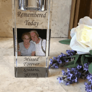 Large Photo Personalised Memorial Glass Tealight Candle Holder - Remembered Today Missed Forever - Your Own Photo