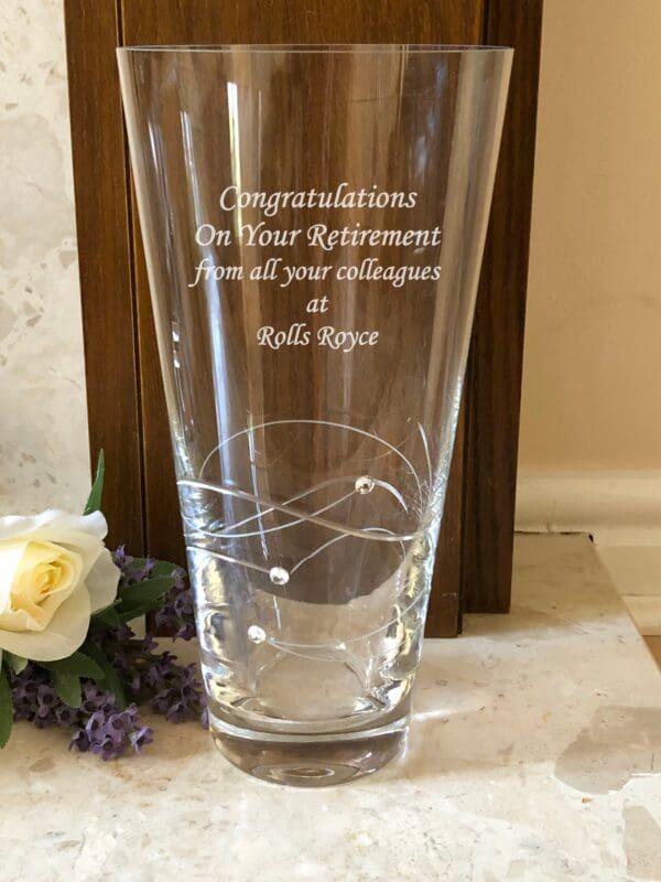 Personalised Engraved Large 25cm Diamante Crystal Vase - Any Message - Logo - corporate gift - leaving Gift - service award