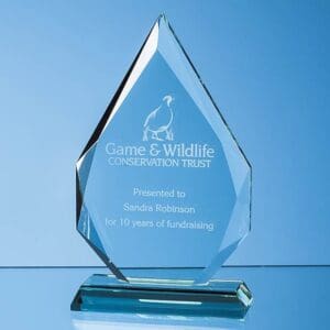 Personalised Engraved 18.5cm x 12.5cm x 19mm Jade Glass Facetted Diamond Peak Award